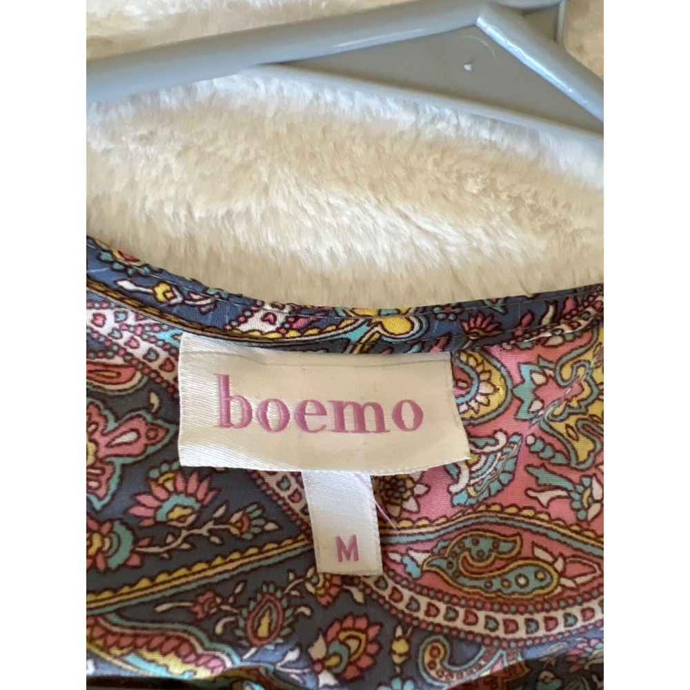 Boemo Boho Paisley Print Peasant Blouse Tassel Tie Long Sleeve M - Picture 5 of 10
